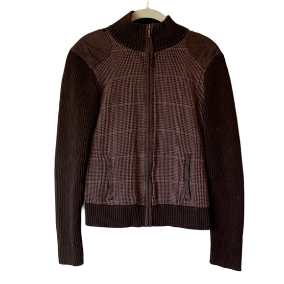 Ralph Lauren Jeans Houndstooth Tweed Sweater Jacket Medium Suede Trim, Academia - Picture 1 of 12